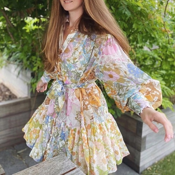 🎀 RUFFLE DRESS BOHO CHIC PASTEL MINI FLORAL FLOWER BOHEMIAN LAYER PRETTY CUTE - Picture 4 of 15